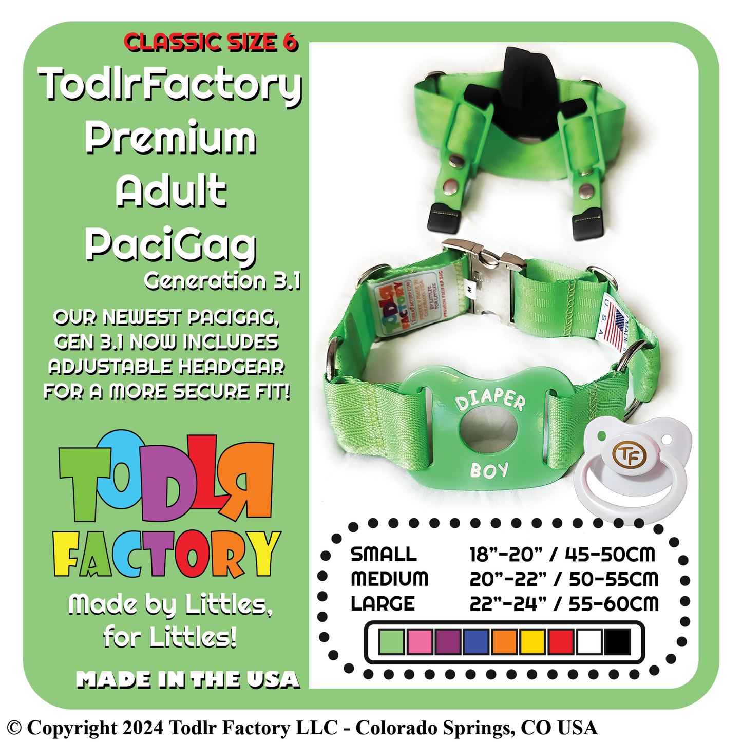 Todlr Factory Gen 3.1 Premium PaciGag - Classic Adult Size 6 Premium Engraved Pacifier Gag Set with Gift Box & Accessories