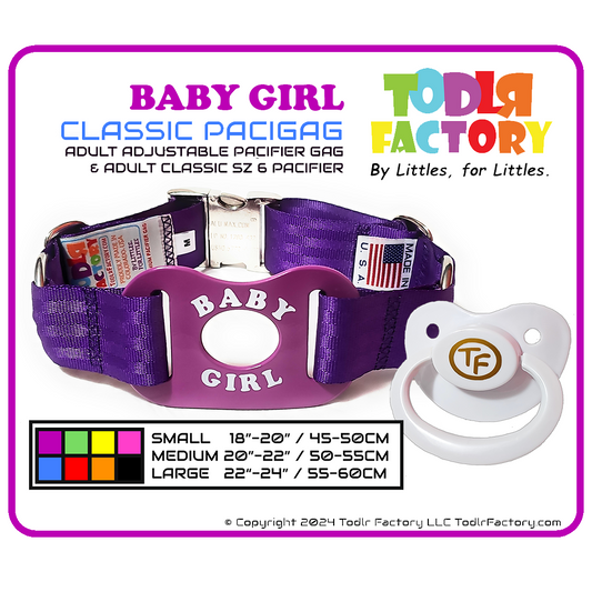 GEN 3 Todlr Factory Premium Adult Standard Classic Pacifier PaciGag Ageplay ABDL Little - "BABY GIRL"