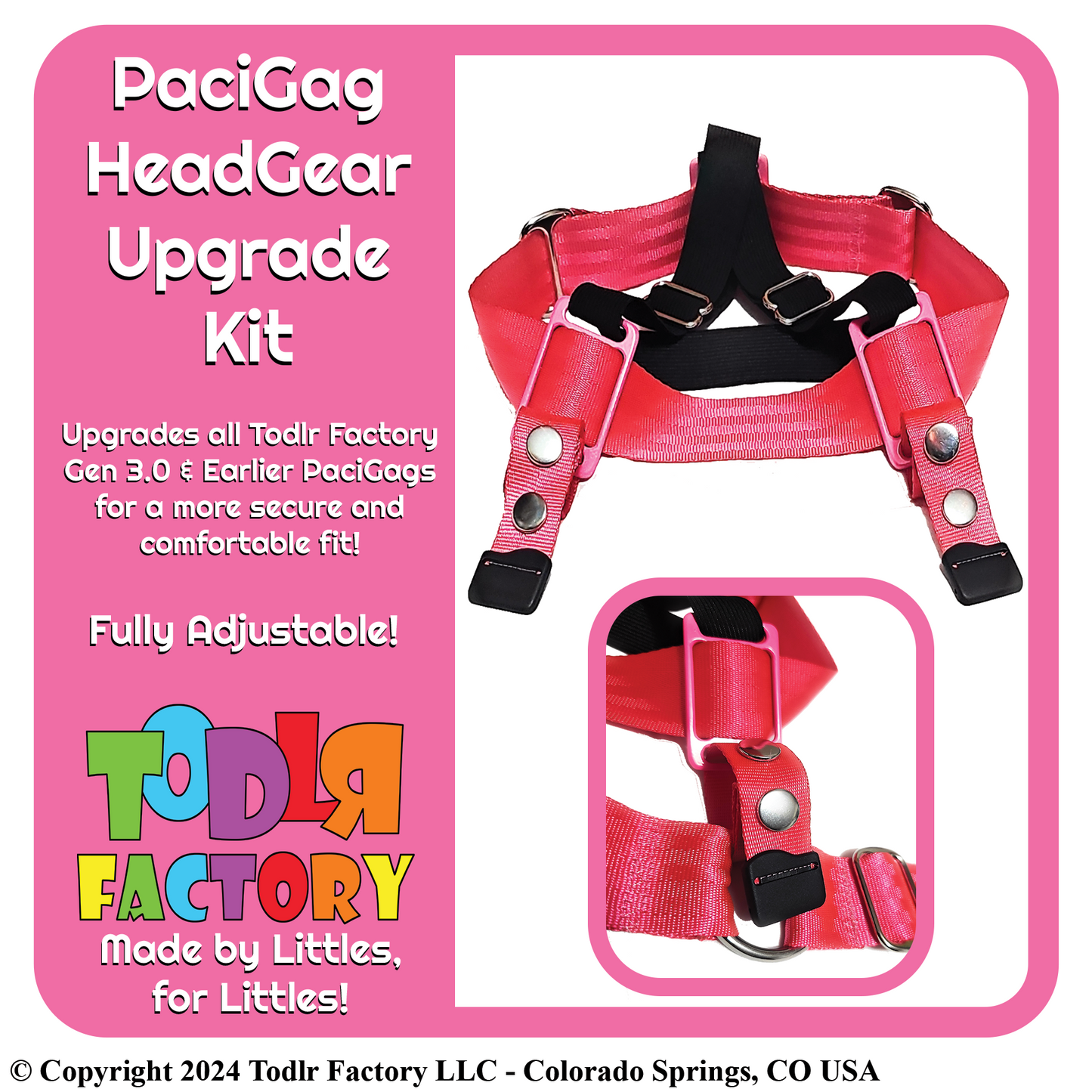 Todlr Factory PaciGag Gen 3.1 Upgrade Kit - Adjustable Headgear [Upgrade Available for Gen 3.0 & Earlier PaciGag Models; One size fits most]